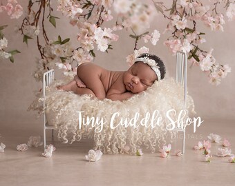 Newborn Digital Bed Background, Newborn Digital Backdrop, Spring princess bed, blossoms, soft pink