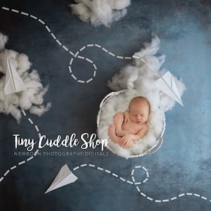 Newborn Digital Background, Newborn Digital Backdrop, Newborn Photography, paper planes, clouds