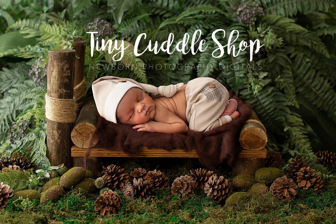 Newborn Digital Bed Background, Newborn Digital Backdrop, Bed, Forest