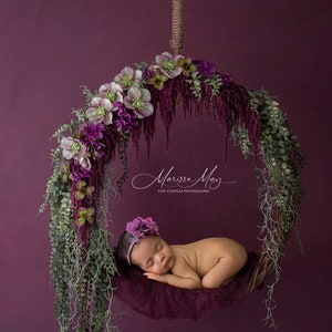 Newborn Digital Swing Background, Newborn Digital Backdrop, Newborn Photography Swing Hanging Floral plum