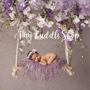 Newborn Digital Swing Background, Newborn Digital Backdrop, Newborn Photography Swing Hanging Purple Dream image 1