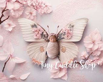 Newborn Digital Backdrop, Butterfly Backdrop Overlays, Digital Backdrop Overlays, Spring Digital Backdrops, Cherry blossom butterflies,
