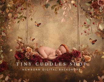 Newborn Digital Swing Backdrop: Autumn Leaves Swing AI Created)