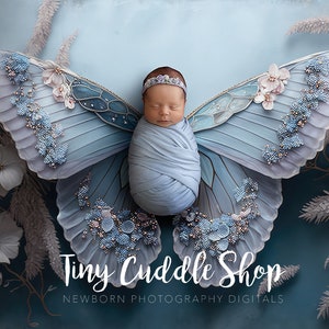 Newborn Digital Backdrop, Butterfly Backdrop Overlays, Digital Backdrop Overlays, Fantasy Digital Backdrops, Butterfly pearls and gems, blue