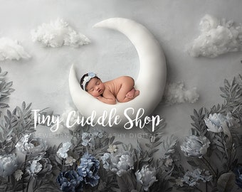 Newborn Digital Background, Newborn Digital Backdrop, Newborn Photography Moon flowers digital