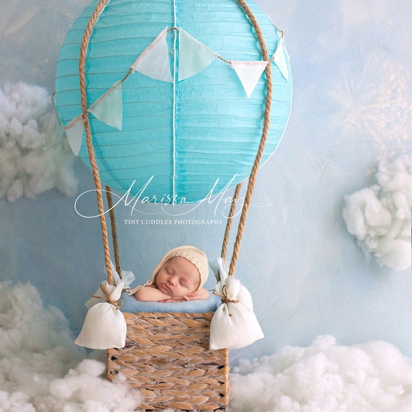 Hot air balloon Newborn Digital  Background, Newborn Digital Backdrop, balloon, blue, clouds