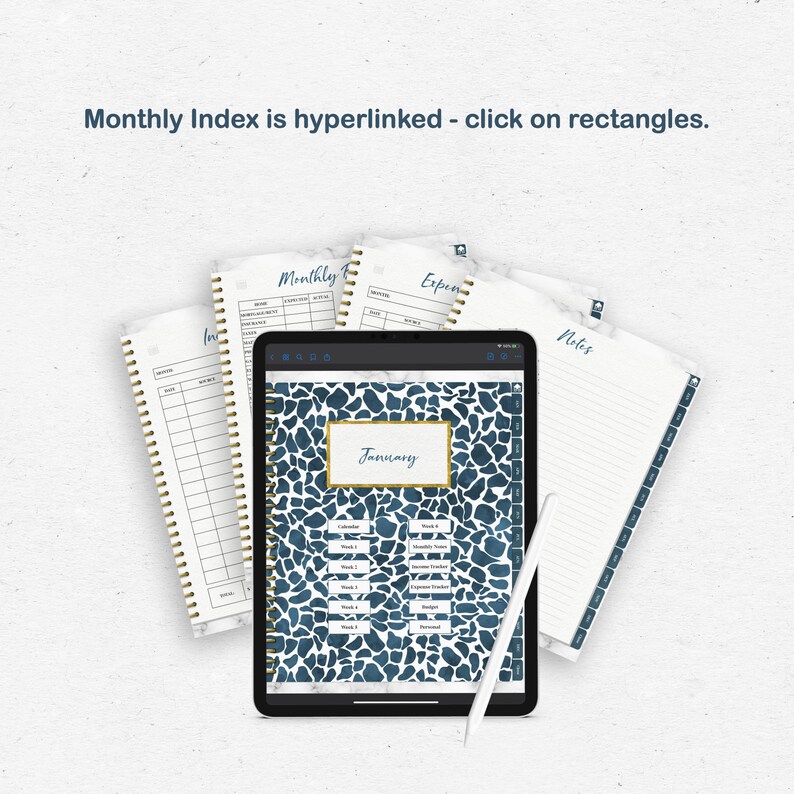 Navy Undated Digital Planner Goodnotes Planner Ipad Planner Etsy