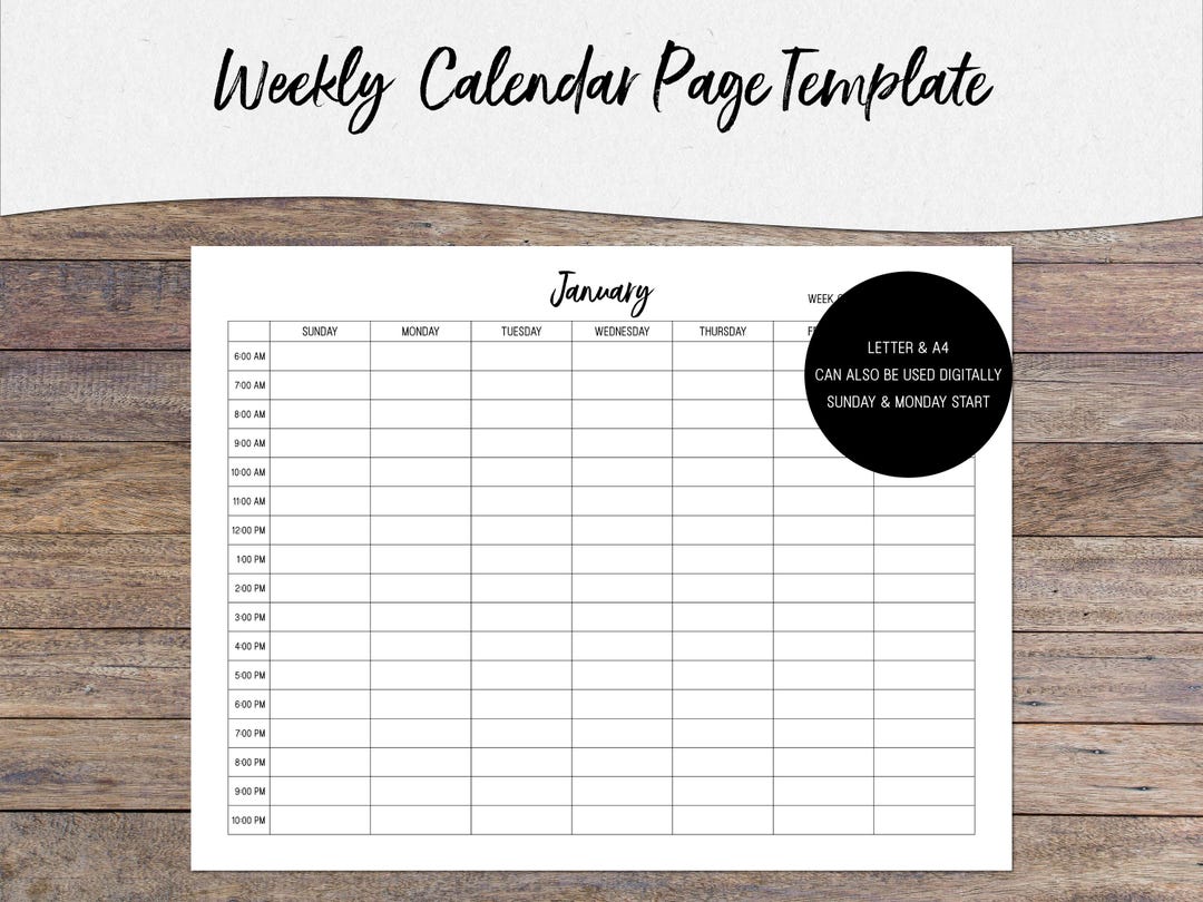 Minimalist Weekly Planner Template: Printable PDF Calendar (letter & A4 ...