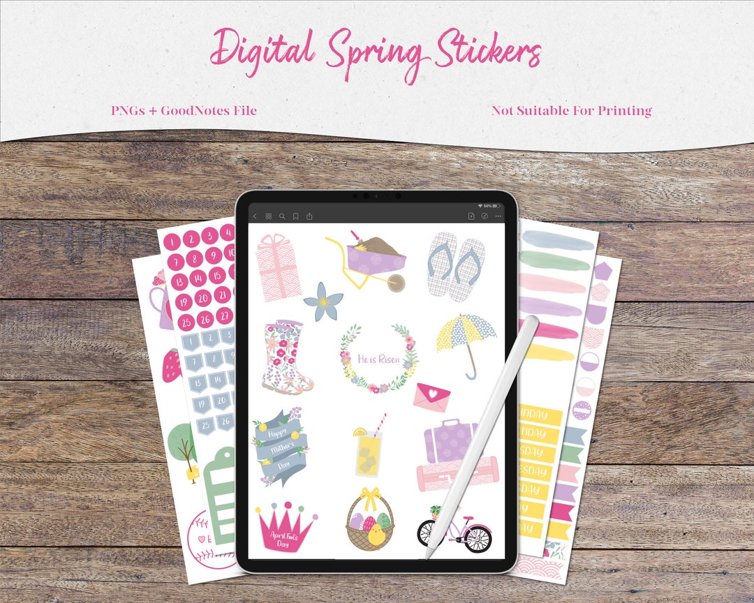 Digital Spring Sticker Sheets Digital Spring Stickers, Goodnotes Stickers, iPad Stickers, Digital ...