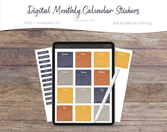 Pegatinas para el calendario digital 2025-2026: Pegatinas para el planificador GoodNotes (Instrucciones PNG y PDF)