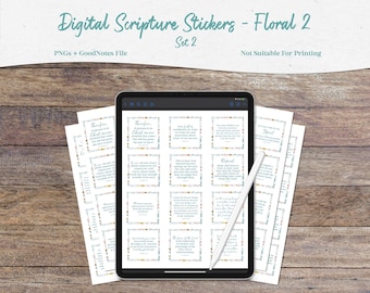 Pegatinas digitales con texto floral: PNG cristiano, GoodNotes (juego de 2)