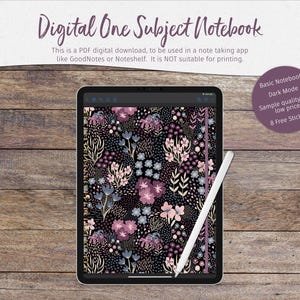 Dark Mode Floral Digital Notebook: GoodNotes iPad Journal (PDF)
