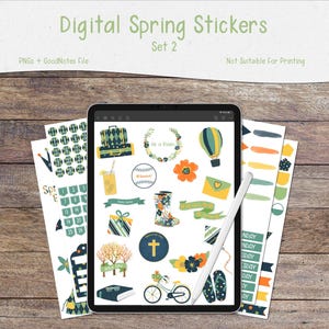 Digital Spring Planner Stickers: GoodNotes, iPad (PNG)