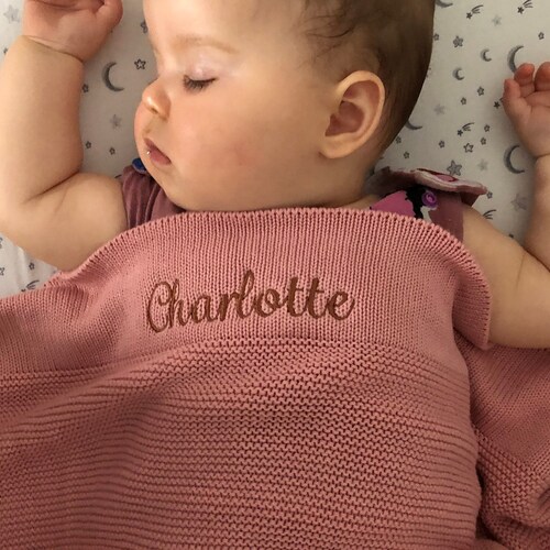 Personalised Baby Blanket Knitted Cotton Etsy