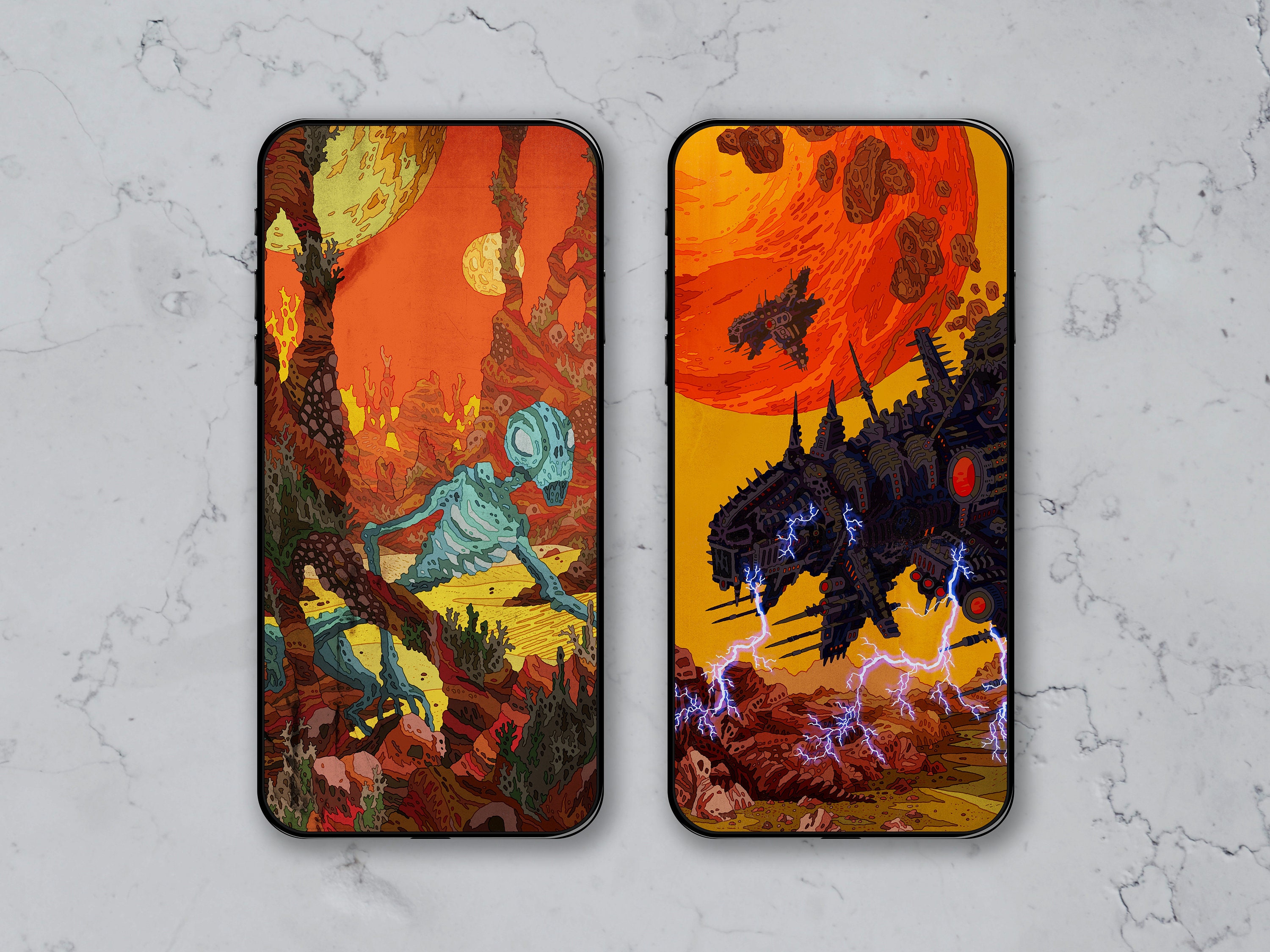 Dark Sci-fi Worlds - Phone Wallpapers - Set of 5 - Original Art ...