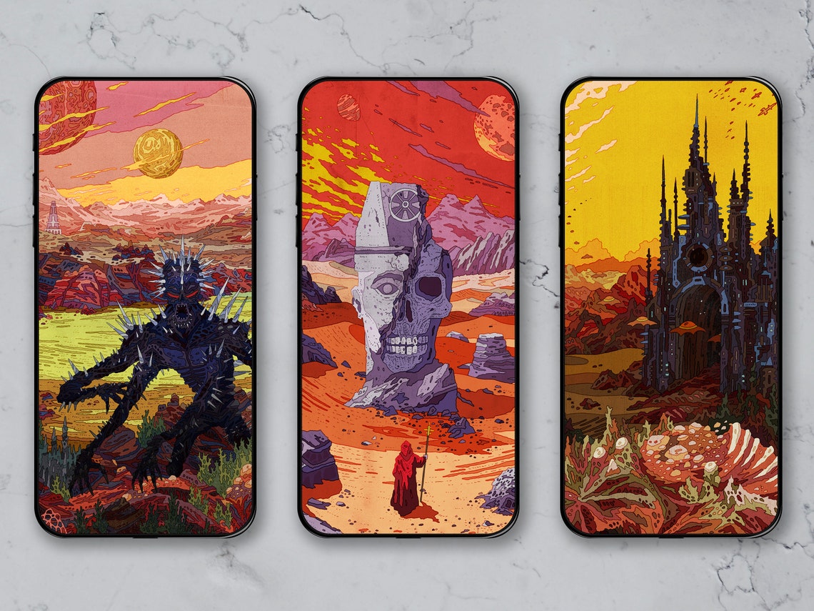Dark Sci-fi Worlds - Phone Wallpapers - Set of 5 - Original Art ...