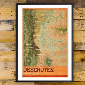 Mapa ilustrado del río Deschutes, centro de Oregón - Póster de mapa - Noroeste del Pacífico