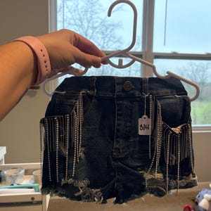 Rhinestone Fringe Jean Shorts