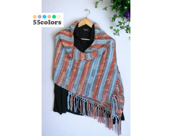 Handmade Tunisian Crochet Shawl: Wool Acrylic Blend Scarf