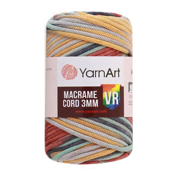 Yarnart Macrame Cord 3mm VR Multicolor Variegated Zebra Rainbow Cord Yarn 250g 85m