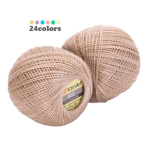 Può includere: Due gomitoli di filato di cotone mercerizzato YarnArt Iris beige, 75% cotone, 25% mercerizzato, 50g, 20/21, 138m, www.yarnart.com.ua