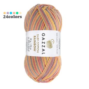 Gazzal Baby Cotton Rainbow Yarn 50g Crochet Summer, Amigurumi Acrylic 205m Summer Time