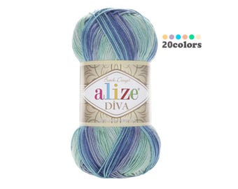 Alize Diva Batik Yarn Rainbow, Multicolor Gradient Colorful Yarn 100g 350m