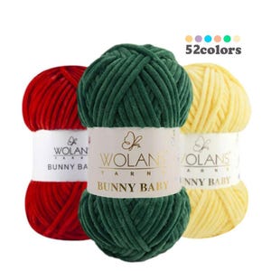 Wolans Bunny Baby Chenille Yarn, Velvet, Plush Yarn Gray, Brown, Black 3.52oz 120m 131 yards