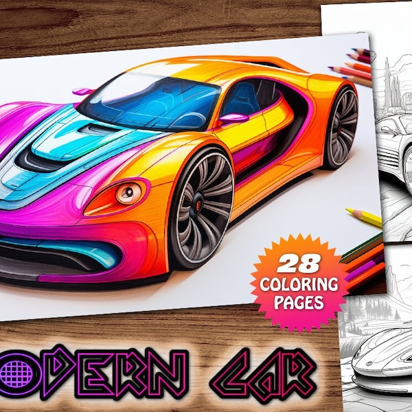 Super Cars Coloring Book | 28 Pages | Adults, Kids, Coloring Book, Modern car Coloring Book, Future Car Coloring Book