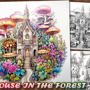 23 Enchanted Treehouse Coloring Book - Printable Grayscale PDF for Adults Instant Download