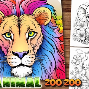 Animal Coloring Pages. Animals Coloring Book. Printable Grayscale Coloring Sheets for Kids and Adult