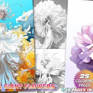 Beautiful Girl with Dress Flower Color Book printable Grayscale 25 Coloring Sheets for Kids and Adult. Download PDF