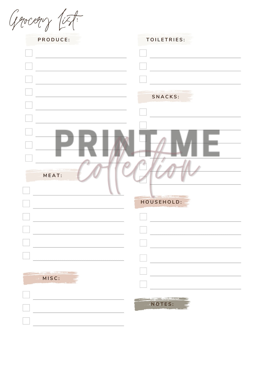 Grocery List Printable Organized by Aisles With Checklist - Etsy
