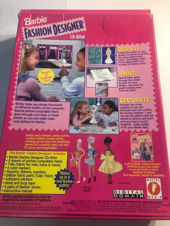 Cover of the Barbie Fashion Designer game CD, Mattel, 1996. Source