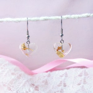 Gold Heart Earrings - Handmade Resin Earrings