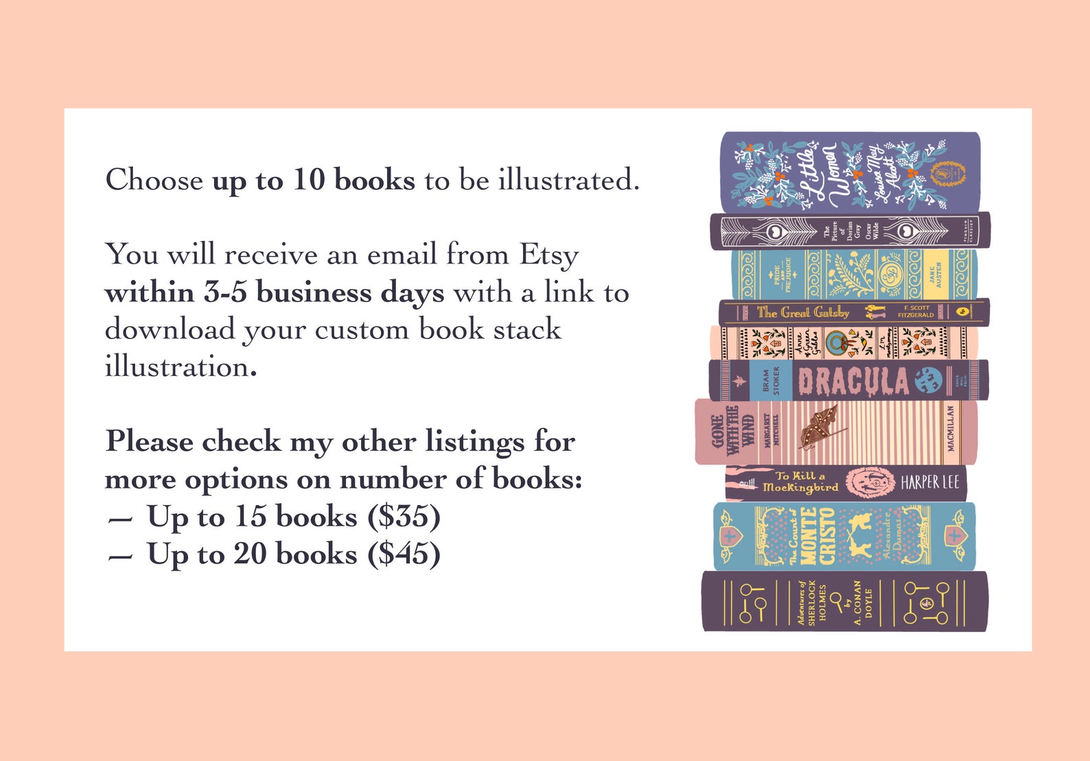 Custom Book Stack Illustration DIGITAL ONLY up to 10 Books - Etsy