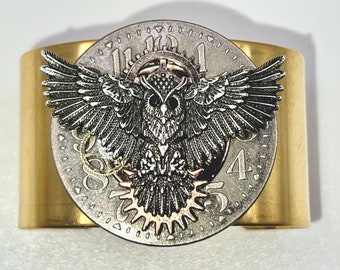 Steampunk Owl Time Brass Cuff