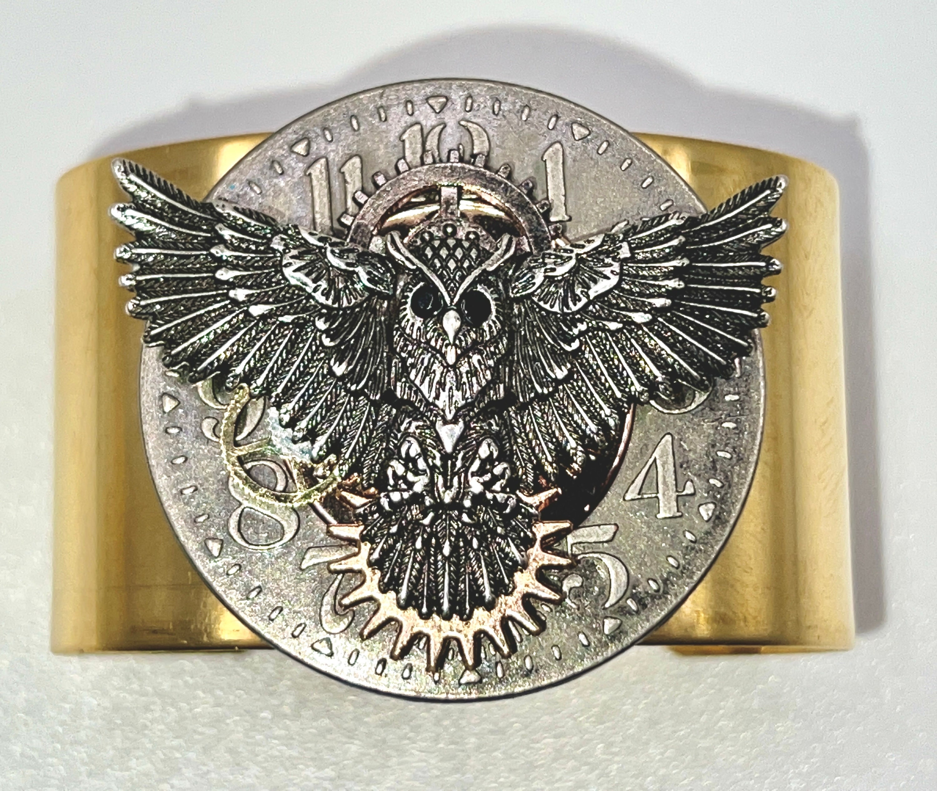 Steampunk Owl Time Brass Cuff