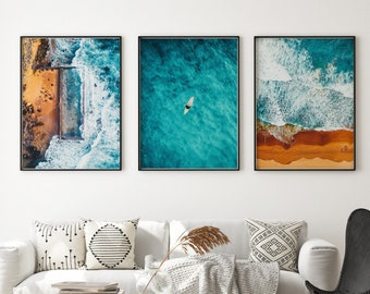 Coastal Beach Prints: Tropical Palm, Ocean Surf Art (Digital Download)