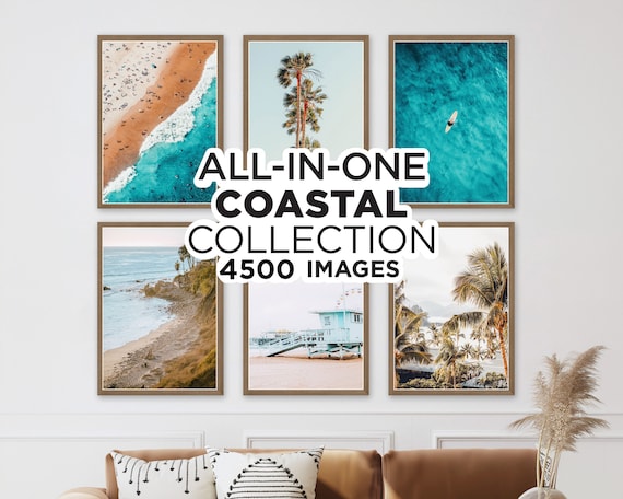Beach Wall Art Set – Coastal Ocean Prints, Tropical Palm & Surf Photography (Digital Download)