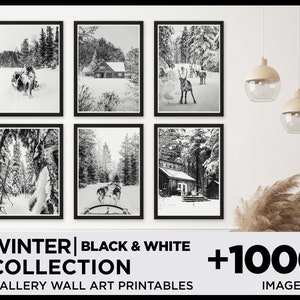 Black and White Winter Landscape Print Set: Rustic Farmhouse Decor (Digital Download)
