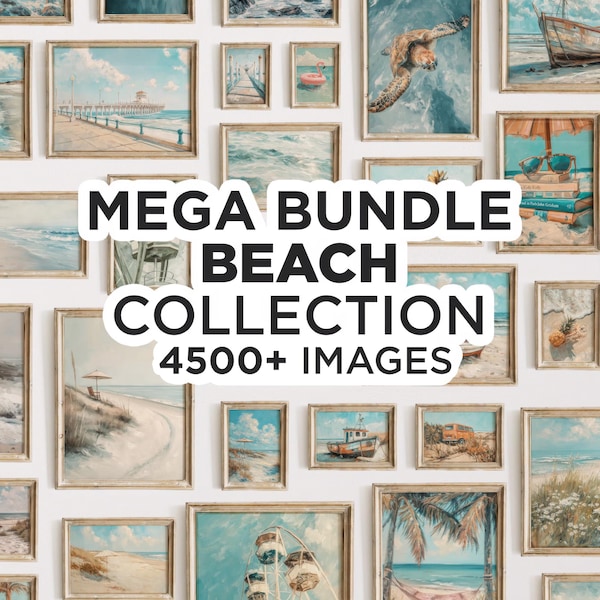 Vintage Beach Oil Painting Prints: Coastal Gallery Wall Art (Digital Download)