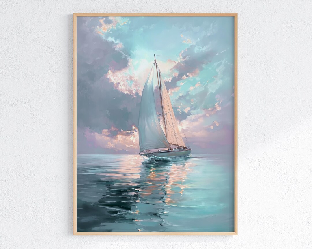 Sailing Yacht Printable – Nautical Ocean Wall Art – Coastal Digital ...