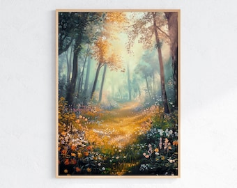 Enchanted Forest Printable – Magical Woodland Wall Art – Nature Digital Download, Fantasy Landscape Print