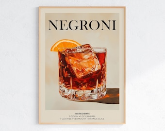 Vintage Negroni Cocktail Recipe Art Print: Retro Bar Decor (Digital Download)