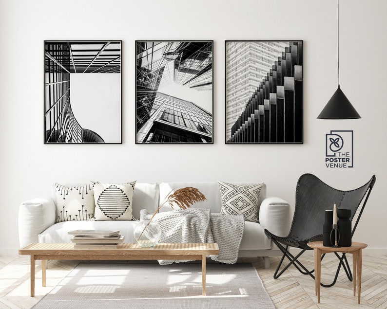 Black & White Architectural Wall Art Set Black White Wall Etsy