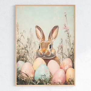 Impression de lapin de Pâques : oeufs pastel, décoration de ferme rustique (téléchargement numérique)