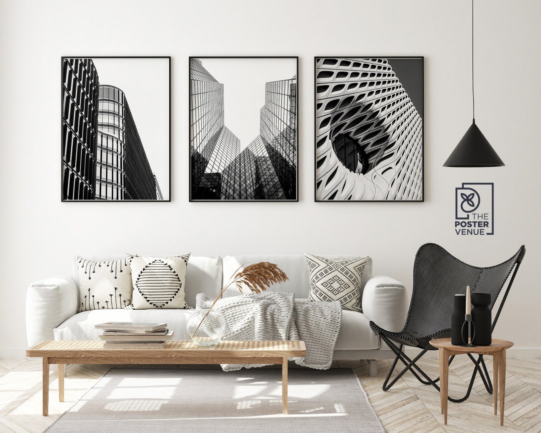 Black & White Architectural Wall Art Set, Black White Wall Art, Black