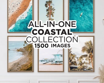 Conjunto de 1500 impresiones de conjuntos de paredes costeras, carteles tropicales, impresiones de surf, impresiones de palmeras, impresiones de California, impresiones de playa, impresiones del océano, arte de verano