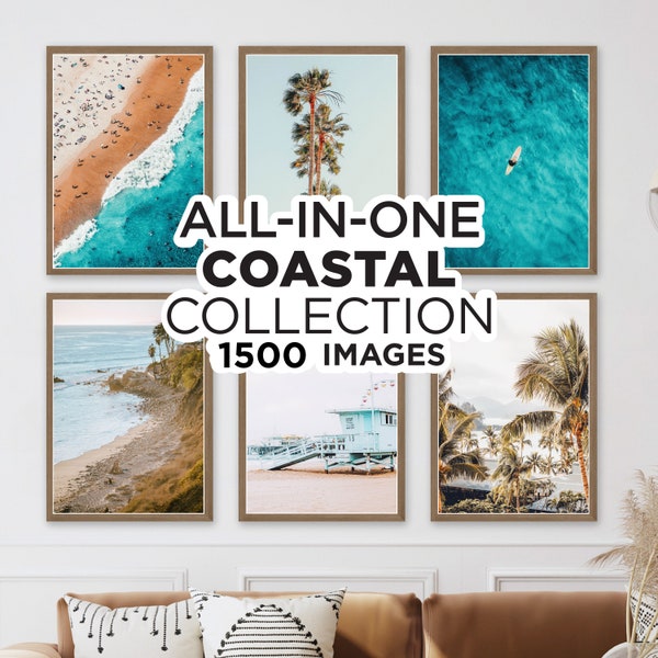 Set of 1500 Coastal Wall Set Prints, Tropical Posters, Surf Prints, Palm Prints, California Prints, Beach Prints, Ocean Print, Summer Art